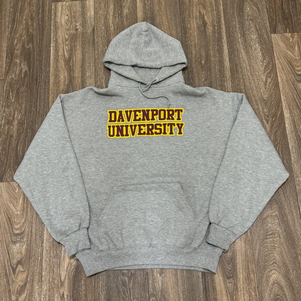 VTG Davenport University Hoodie Men's XL Gray Jerzees Super Sweats Y2K 00s